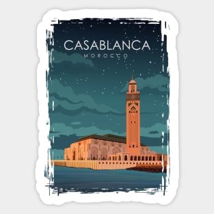 Casablanca Morocco Vintage Minimal Travel Poster at Night Sticker